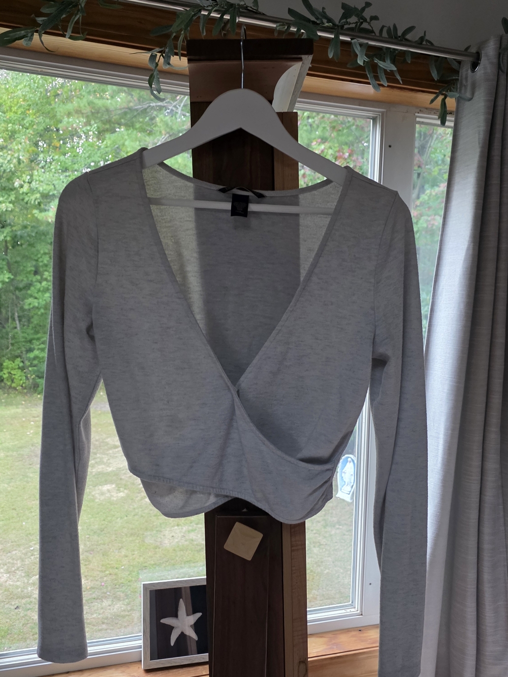 Victoria's Secret Light Grey Wrap-Front Long Sleeve Top